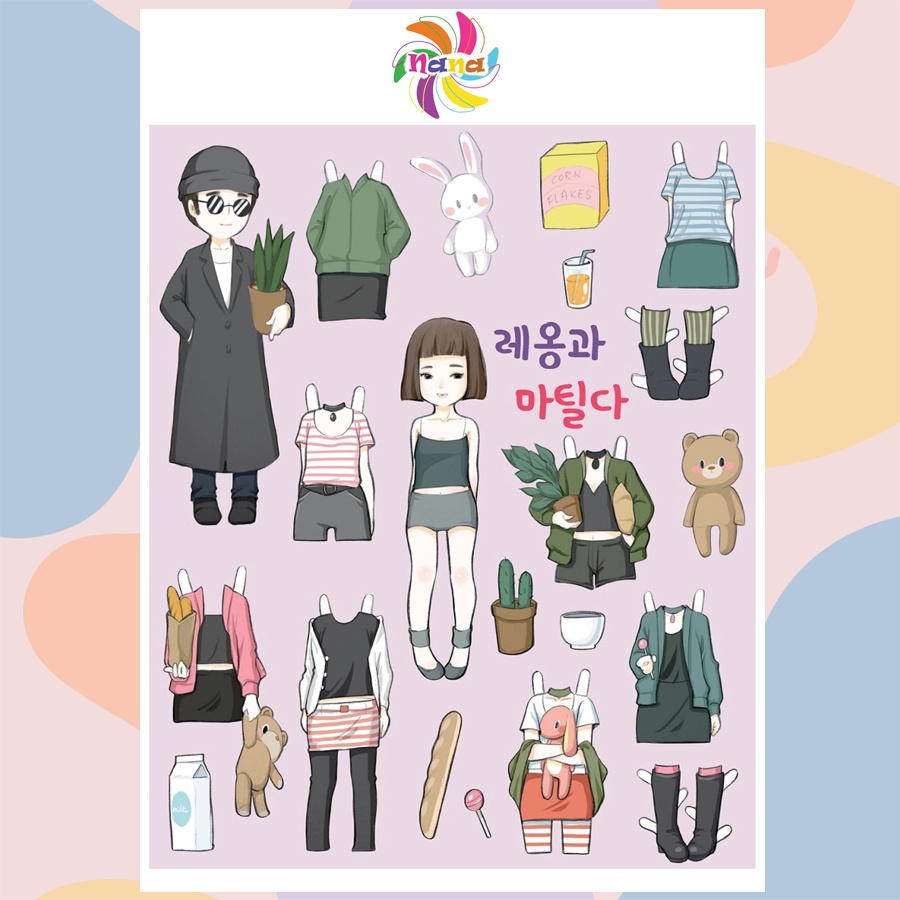 Búp bê giấy (paper doll)  thay đồ thời trang đồ chơi cắt thủ công cho bé Combo 5 hình siêu đáng yêu BBG005