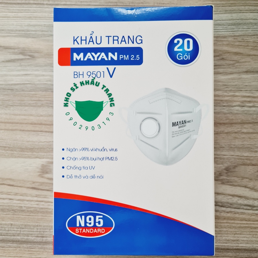 Khẩu trang N95 có van Mayan PM 2.5 BH9501 5 lớp dày túi 2 cái