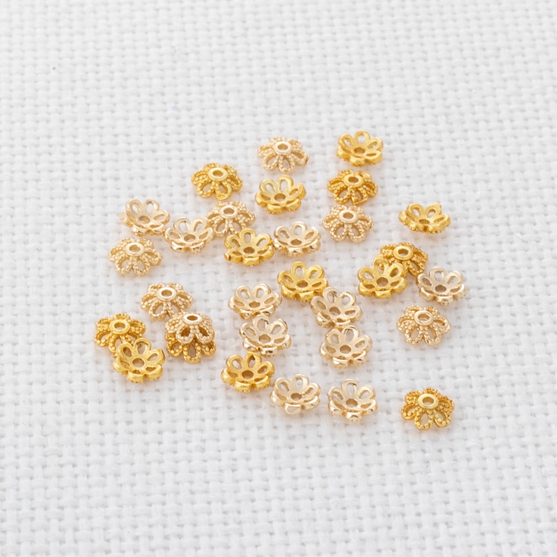 Bộ 50 Túi Đồng 18K Mặt Nhám Màu Vàng Sangrus 5mm Tự Làm Giá Đỡ Trang Sức