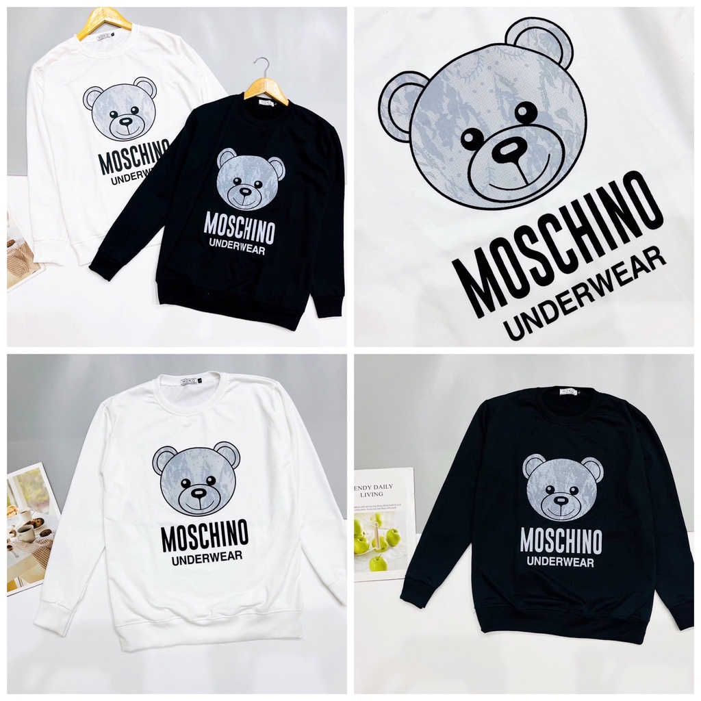 Áo sweater nỉ unisex form rộng nam nữ dài tay in hình gấu MOSCHINO, chất vải nỉ dày dặn, áo đôi thu đông giá cực tốt