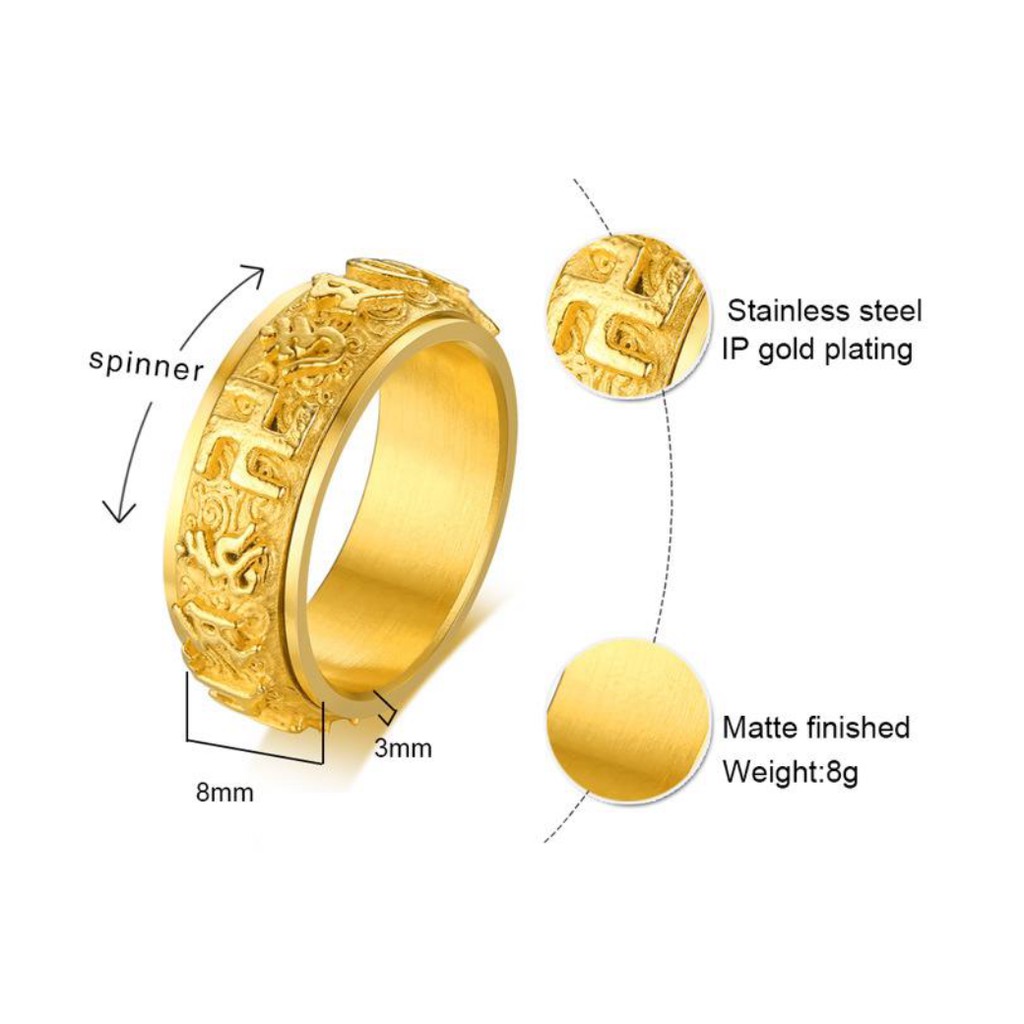 Nhẫn Titan Chữ Vạn OM MANI PADME HUM Vĩnh Viễn Không Đen ---- GIÁ HỦY DIỆT