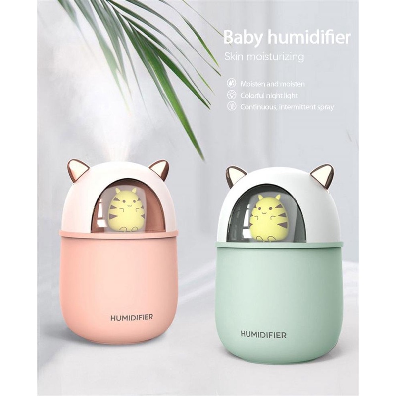 Máy tạo độ ẩm, Máy phun sương mini Humidifier 300ml, phun tinh dầu kèm đèn Led đẹp cute dễ thương