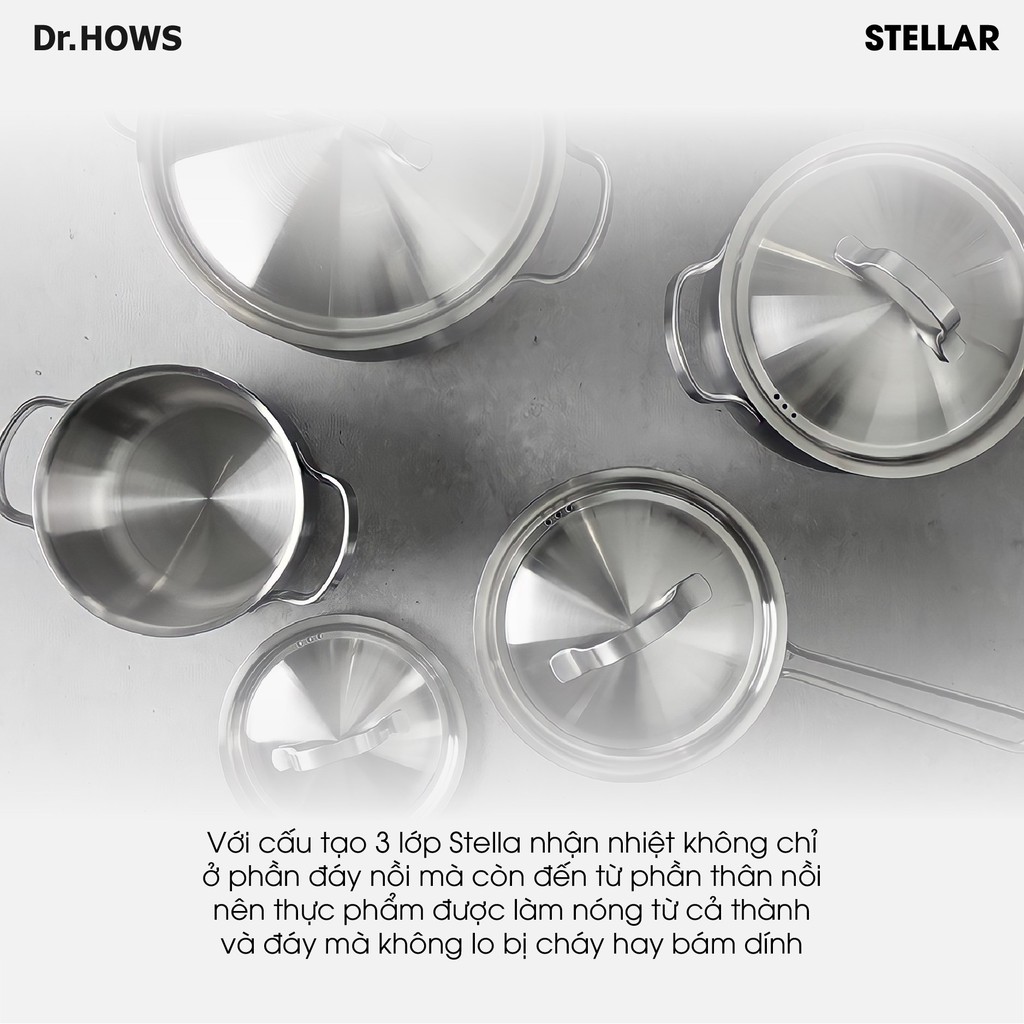 Nồi hầm Inox 3 lớp Dr.HOWS Stella Stock Pot 28cm Inox