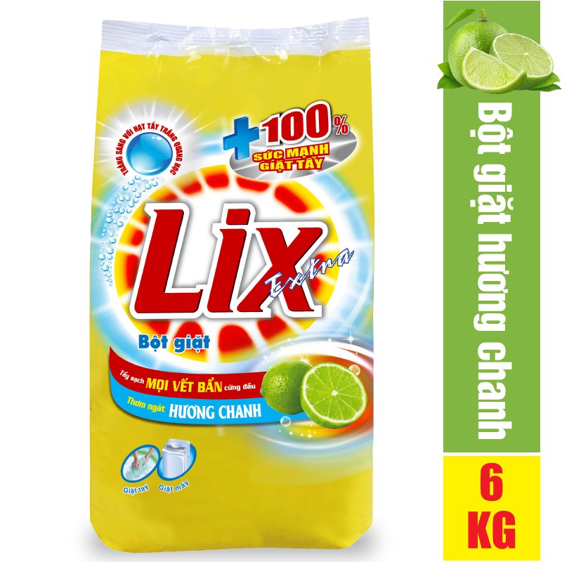 [KM bột giặt Lix 400g] Bột Giặt LIX Extra Hương Chanh 5.5 Kg - Tẩy Sạch Vết Bẩn Cực Mạnh
