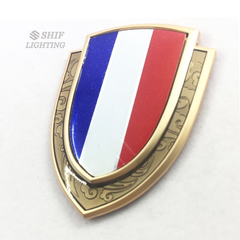 Hình dán Huy hiệu kim loại trang trí xe hơi hình lá cờ nước Pháp