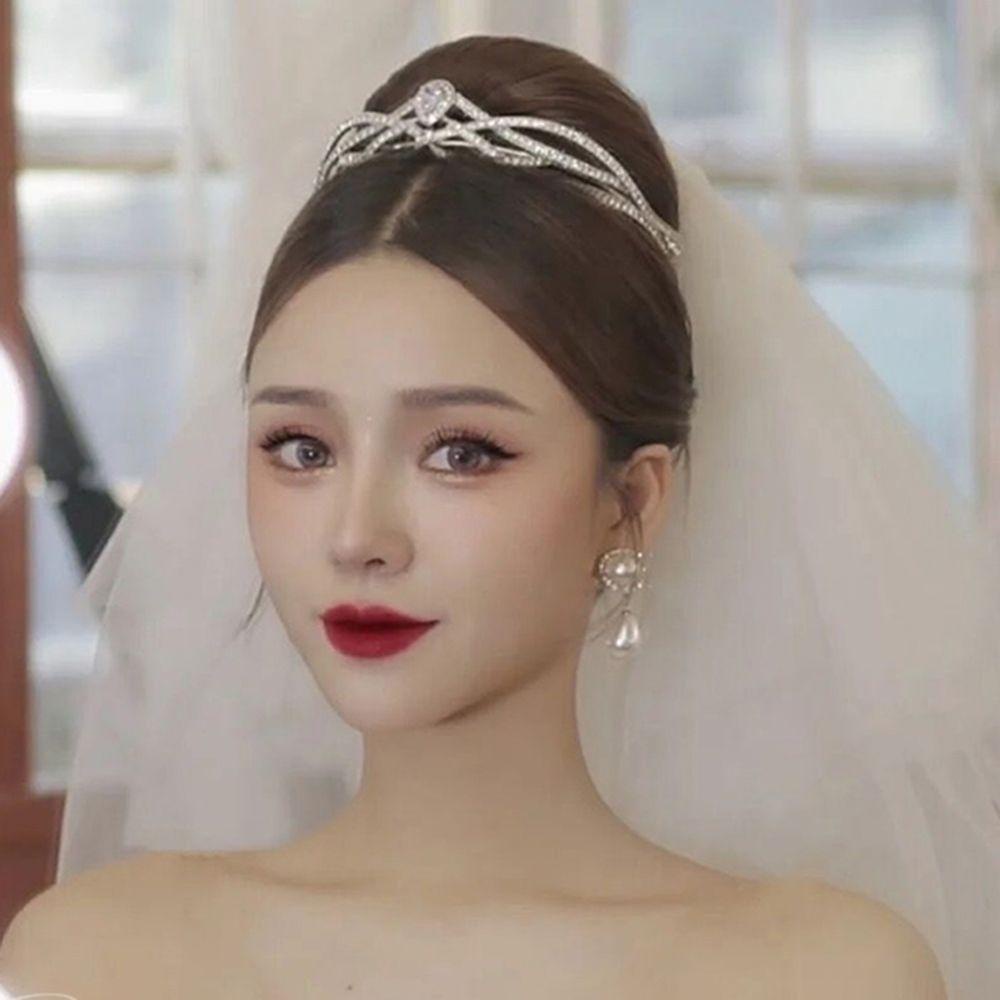 NICKOLAS Băng Đô Cài Tóc Hình Vương Miện Màu Đen / Bạc Đính Đá Lấp Lánh Thời Trang Cho Cô Dâu