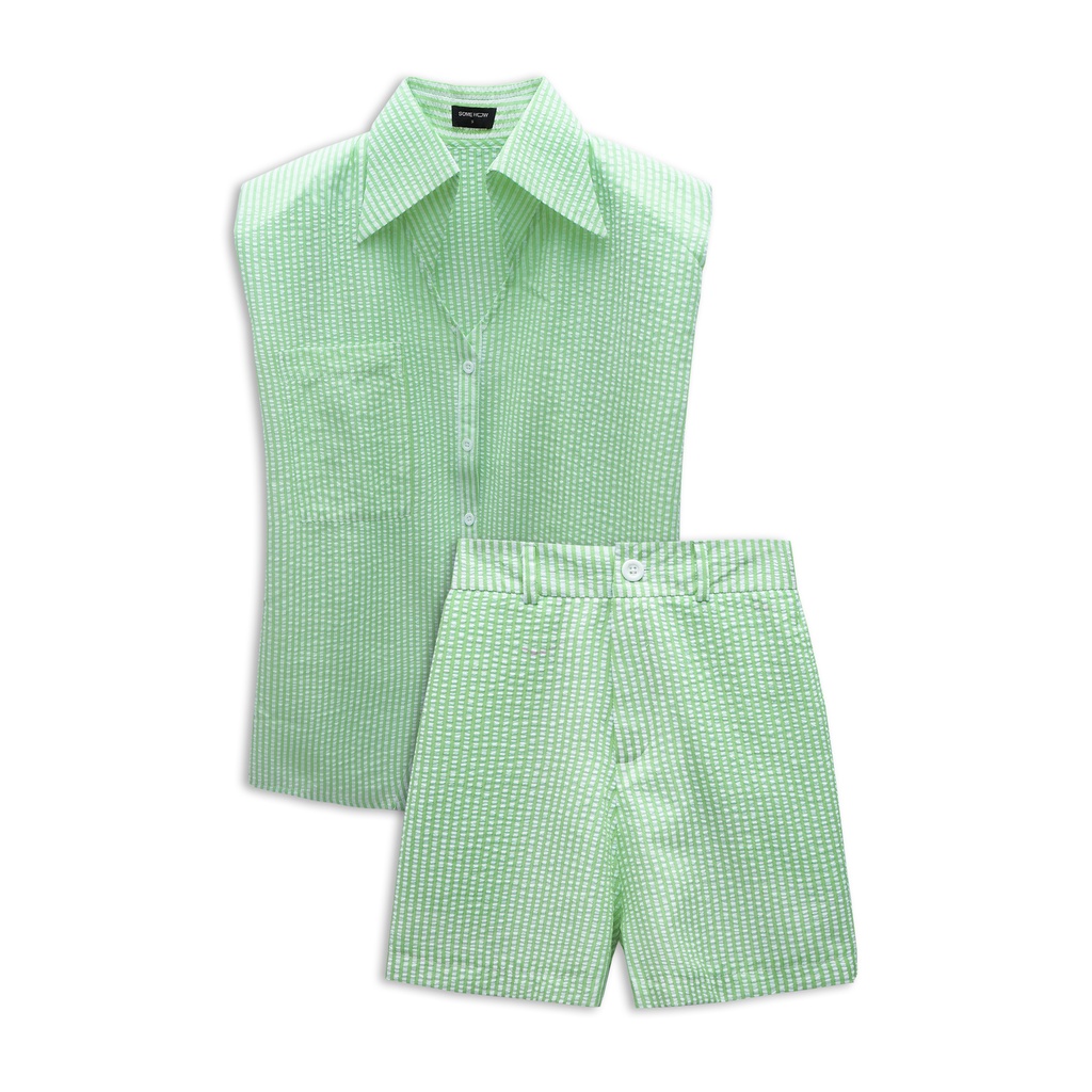 Set Nữ Sơ Mi Caro Sleeveless , Chất vải cotton sọc xốp Thoải Mái , WSD000153 ,SOMEHOW