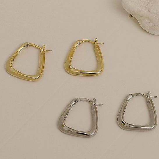 Bông tai bạc 925 tứ giác đều xi vàng và xi kim