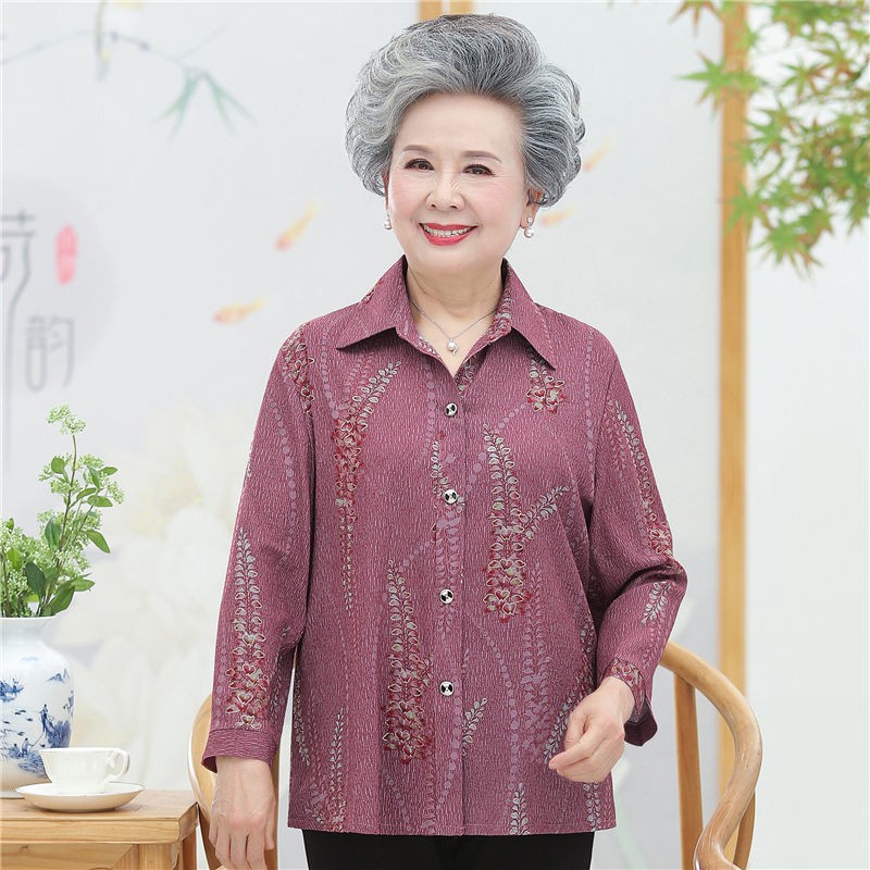 Áo Khoác Sơ Mi Tay Dài Vải Mỏng Thiết Kế Dễ Thương Cho Phụ Nữ Trung Niên 60 Tuổi
