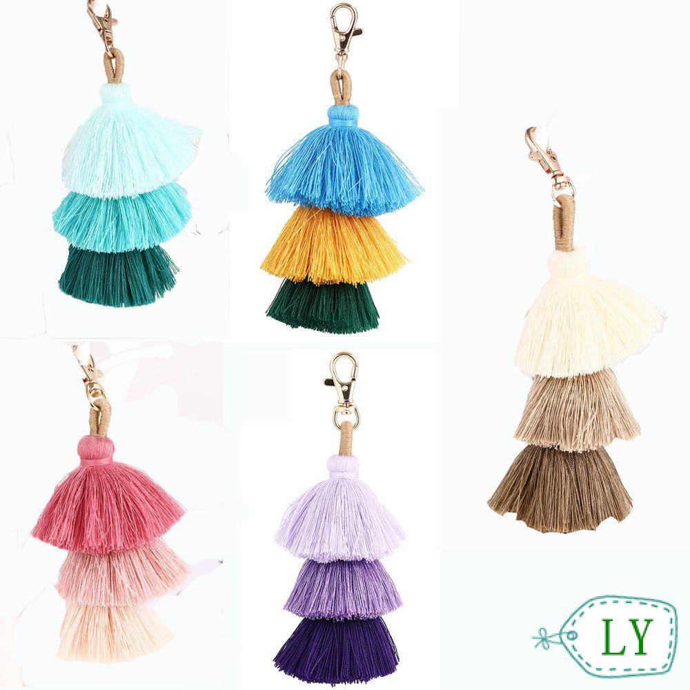 Móc Khóa Ba Lớp Gắn Tua Rua Nhiều Màu Phong Cách Bohemian Thời Trang