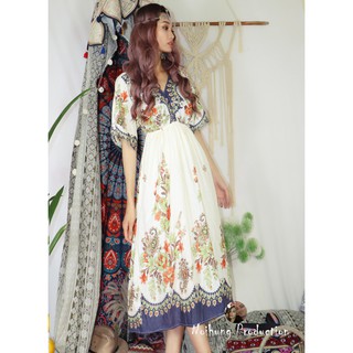 Váy đầm bohemian maxi vintage dáng dài xoè đi biển hoạ tiết hoa lá thổ cẩm bigsize đẹp giá rẻ