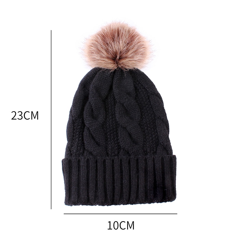 [QLQL] Mũ Beanie Dệt Kim Vải Nhung Đính Bóng Lông Lớn Màu Trơn Ấm Áp Mùa Thu Đông Dành Cho Bạn Nữ