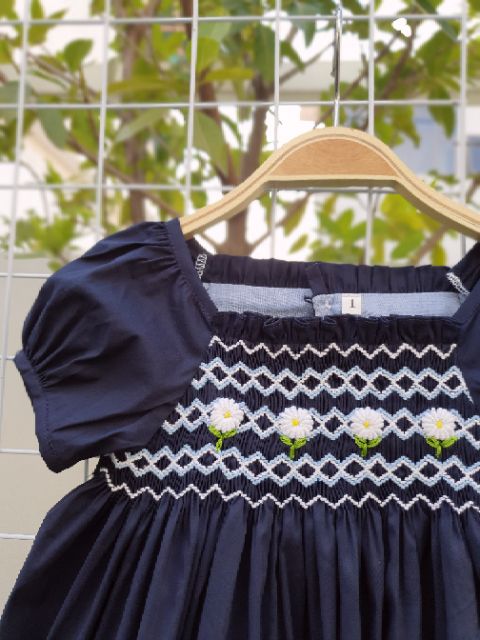 Váy Smock Her corner thô lụa navy
