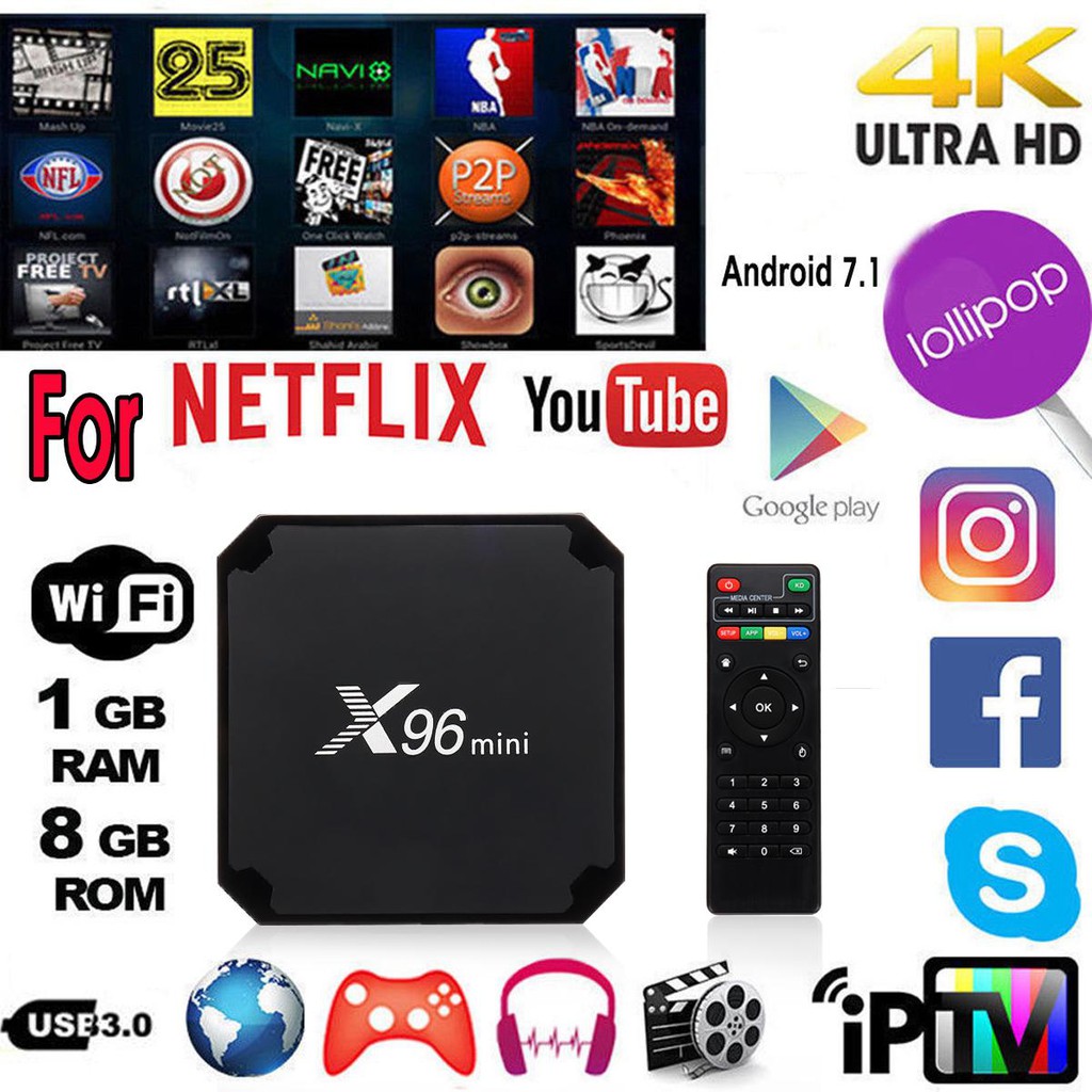 Android TV Box X96 mini phiên bản 1G Ram và 8G bộ nhớ trong - BH 1 năm, AndroidTV, MyK+ EU