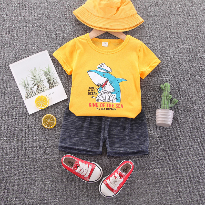 Fashion Cartoon Shark Pattern Short-sleeved Male Baby Suit Korean Summer New Children's Two-piece Children's Clothing