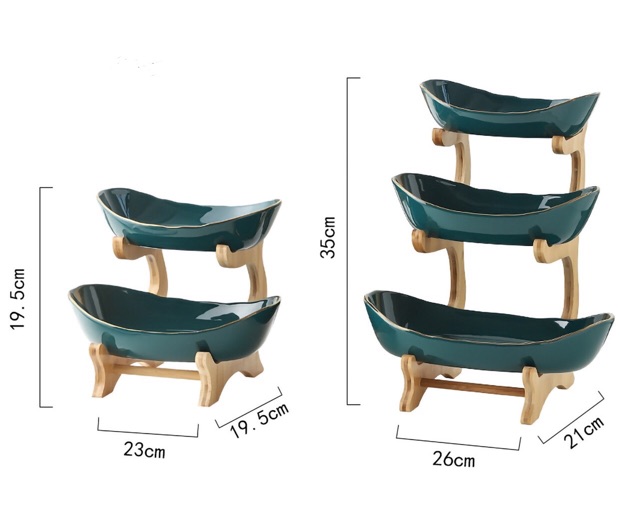 Giá đĩa sứ 3 tầng xanh - trắng