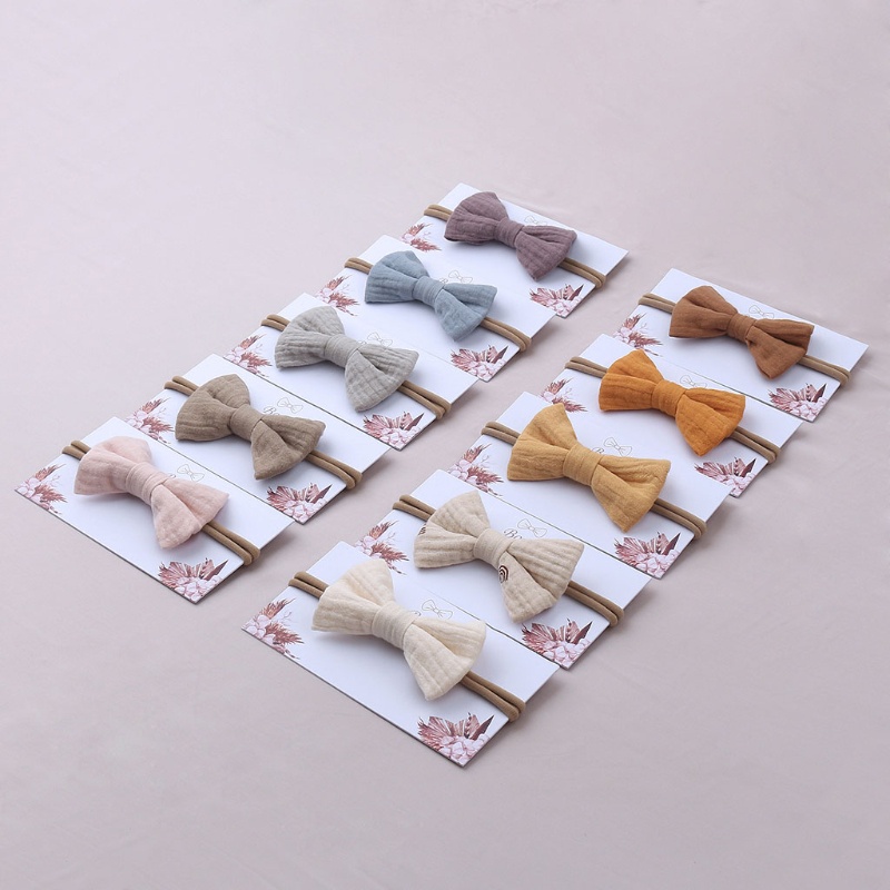 Dây Buộc Tóc Thắt Nơ Vải Cotton Mềm Co Giãn Màu Trơn