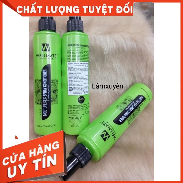 Sữa Xịt dưỡng tóc  WELLMATE MOISTURE KICK SPRAY CONDITIONNER 250ML  nuôi dưỡng tóc khỏe.,cải thiện, phục hồi
