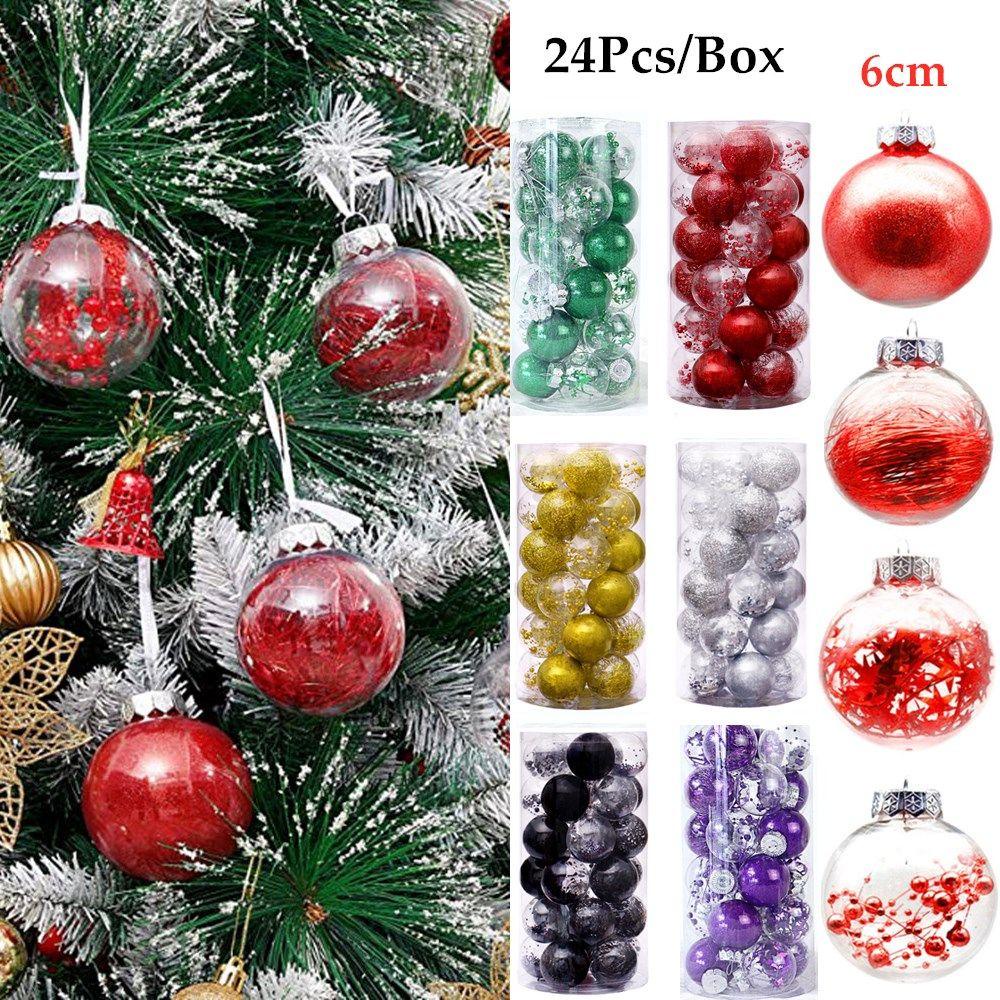 Bộ 24 Quả Châu Bằng Nhựa Dùng Trang Trí Cây Thông Giáng Sinh DIY