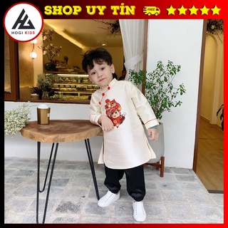 Áo dài Tết cho bé Hogi, Chất liệu tasta nhũ, quần lụa bóng, họa tiết chú lân - Hogi clothing