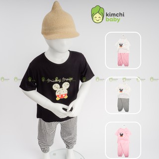 Đồ Bộ Alibaba Bé Trai, Bé Gái Minky Mom Vải Thun Lạnh Hoạ Tiết Mickey Quần Sọc, Bộ Dài Tay Cho Bé Mặc Thu Đông MKMTD2134
