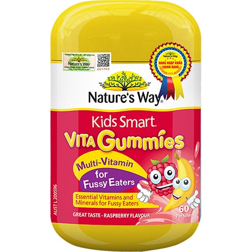 Kẹo dẻo Nature's Way Kids Smart Vita Gummies Multi-Vitamin For Fussy Eaters bổ sung viatmin cho bé (60 viên)