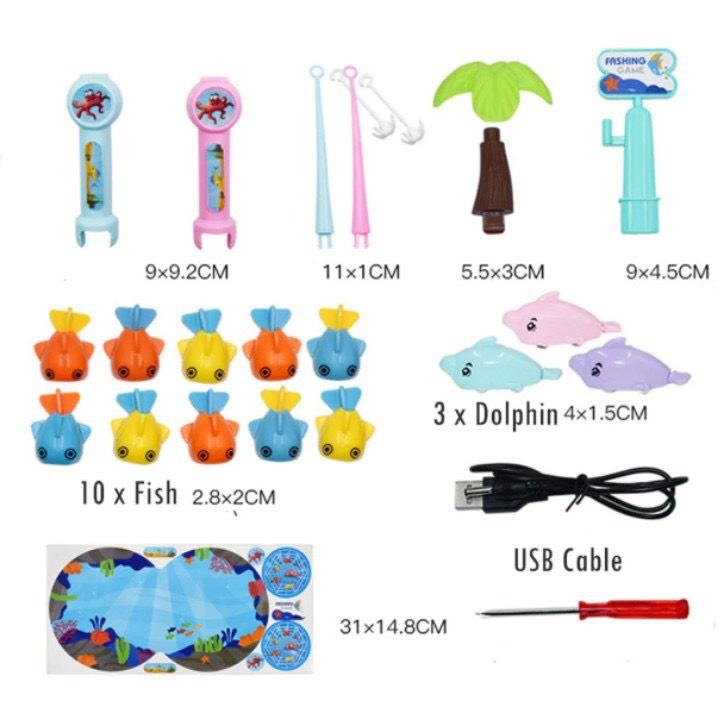 Trò chơi câu cá vui nhộn, thác nước cầu trượt hồng và xanh có âm thanh, hiệu ứng cá bay cho bé