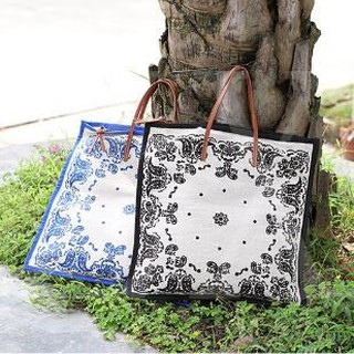Túi vải canvas xách tay kiểu dáng vuông họa tiết in hoa văn độc đáo