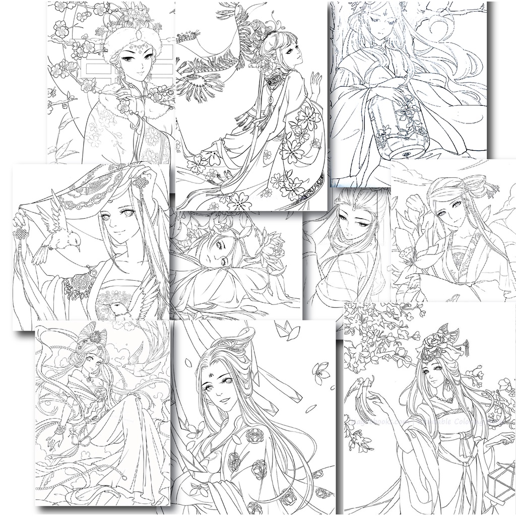 Line art tranh tô màu nước combo 10 tranh, giấy dầy đẹp