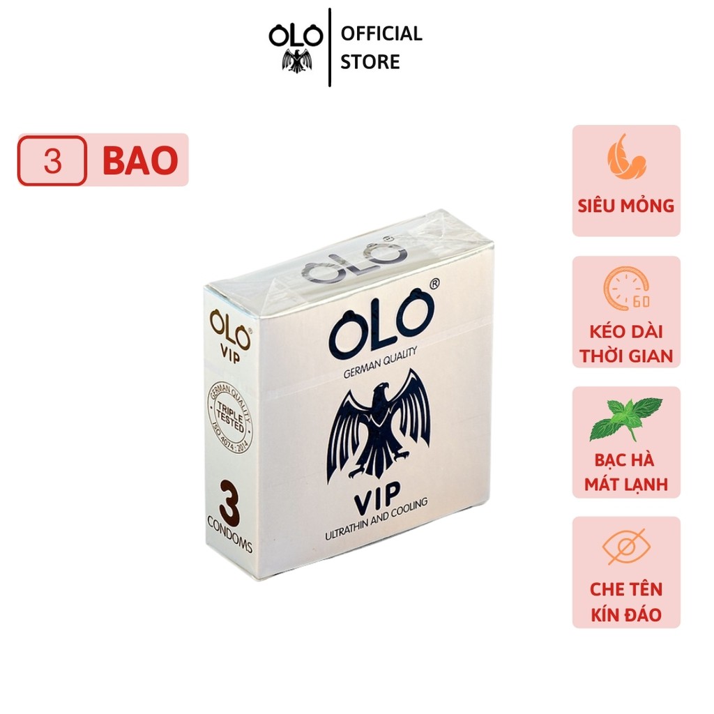Bao Cao Su Ultrathin & Cool Tinh Dầu Bạc Hà Siêu Mỏng Chống Tuột Kéo Dài Thời Gian [Hộp Olo 3 Cái]