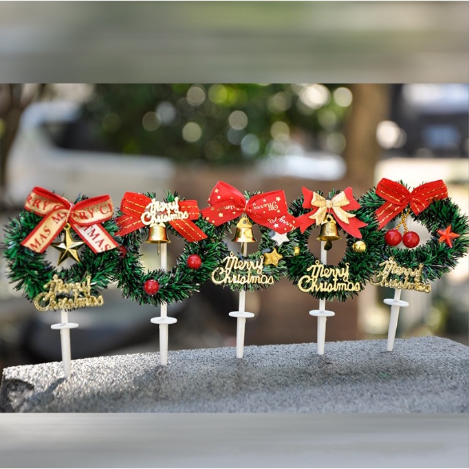 Vòng nguyệt quế mini, hoa treo Noel trang trí bánh, cây thông Giáng sinh tiểu cảnh, terrarium, DIY