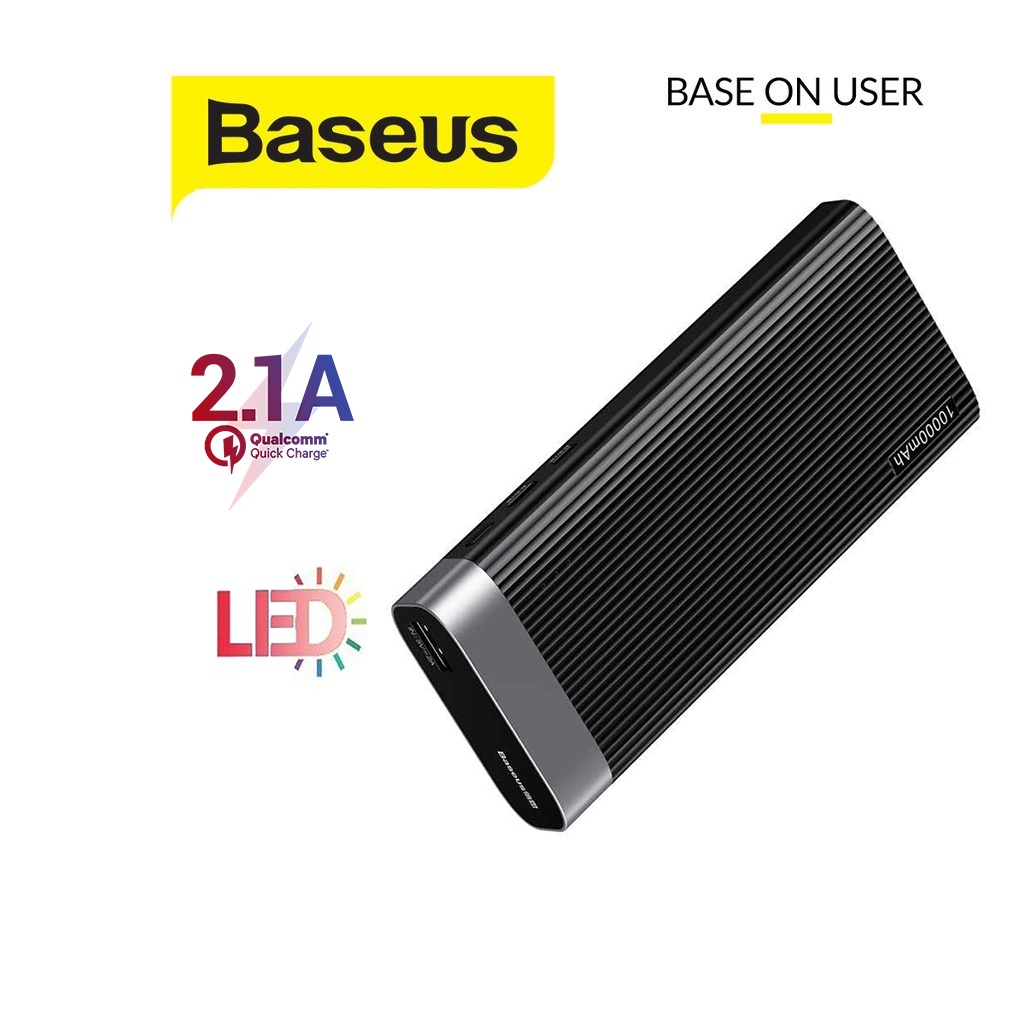 Pin dự phòng 10000mAh Baseus Parallel Line sạc nhanh 2.1A, 2 input (Micro USB + Type-C) tích hợp đèn LED báo pin