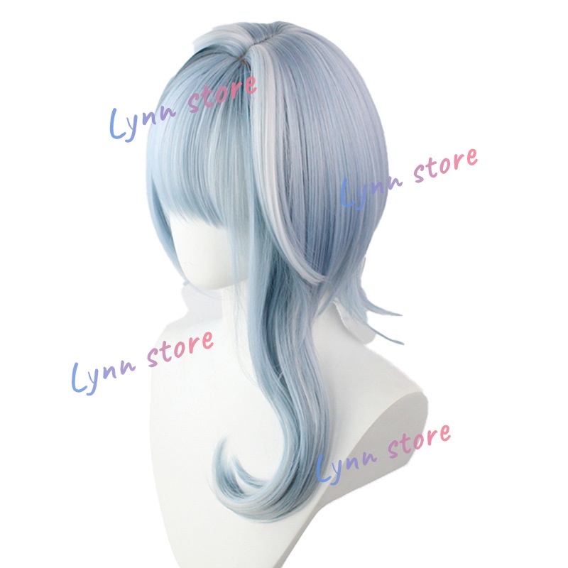 Genshin Impact Eula Cosplay Tóc giả Phụ nữ Màu xanh nổi bật Màu trắng Tóc mai không đều nhau Tóc giả tổng hợp chống nóng Tóc giả