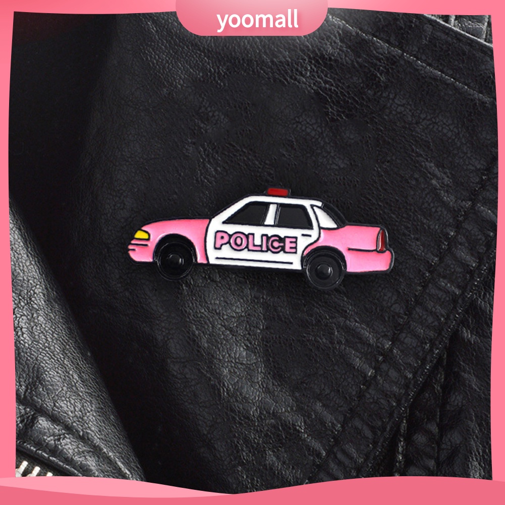 Ghim cài hình xe cảnh sát hoạt hình trang trí quần áo cặp xách cho nam và nữ