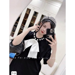 Áo phông nơ cổ đính đá
