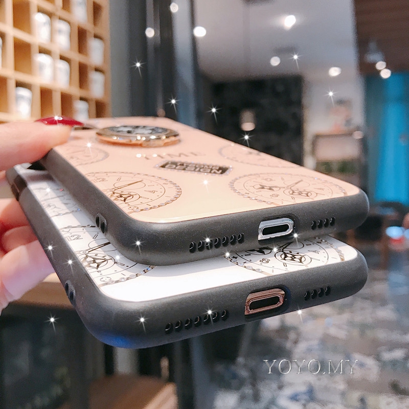 Ốp Điện Thoại Họa Tiết Đồng Hồ Lấp Lánh Gắn Nhẫn Đỡ Kim Loại Cho Iphone 11 Pro Max Xs Max Xr X 8 7 Plus 7 6 6s