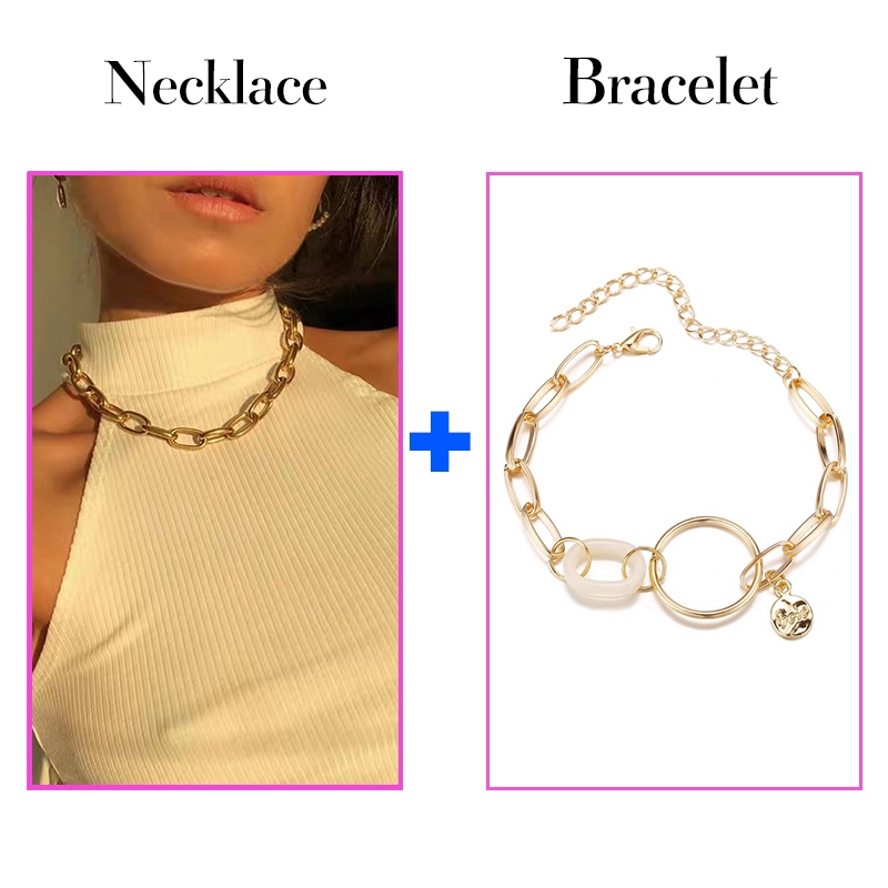 Bộ dây chuyền choker và vòng tay kim loại kiểu dáng đơn giản thời trang dành cho nữ