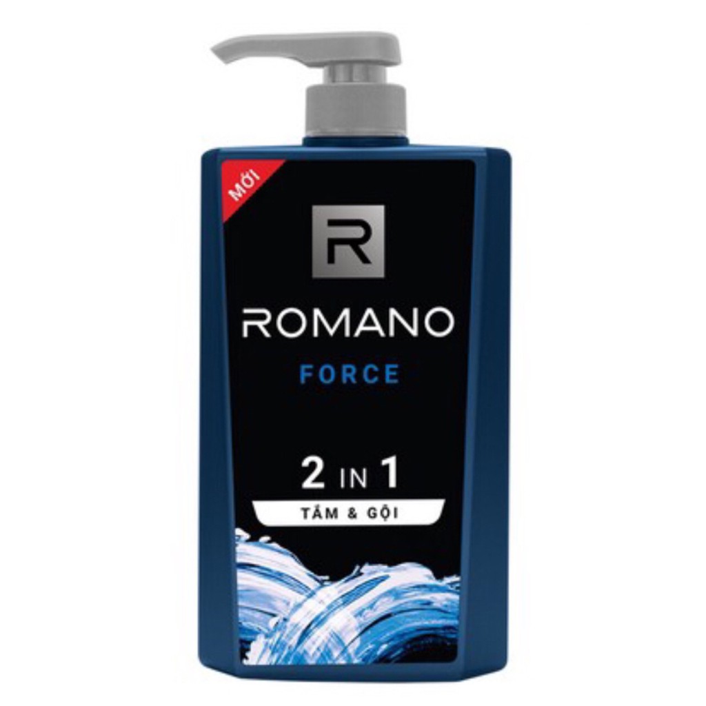 Combo 2 Tắm Gội 2in1 Dành Cho Nam Romano Force (650g*2=1300ml)+Tặng 5 gói dầu gội Romano