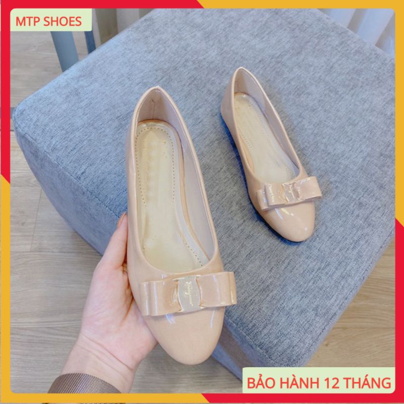 giày bệt nữ ❤FREESHIP❤ giày búp bê nữ đế bằng da trơn bóng mềm đính nơ xinh xắn