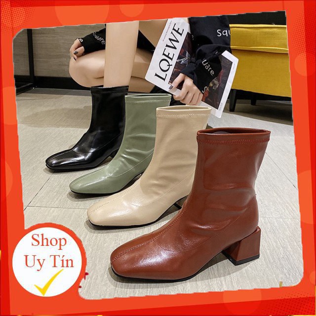 Giày Bốt Nữ Da Đế Cao - Boots Nữ Cao Gót 5p 5 Phân Màu Đen Kem Thời Trang Hàn Quốc Đi Làm Đi Học Quyến Rũ -Hàng nhập khẩ