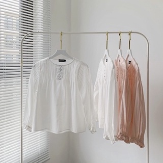 Áo kiểu form rộng xếp ly tay dài nút dọc MAISY BLOUSE - Sibling House