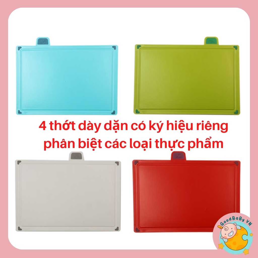 Bộ 4 thớt nhựa ăn dặm,nhà bếp kháng khuẩn dày dặn kèm khay đựng vệ sinh Goodabyvn