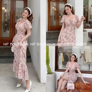 Đầm hoa tay ngắn xẻ tà chân nữ tính