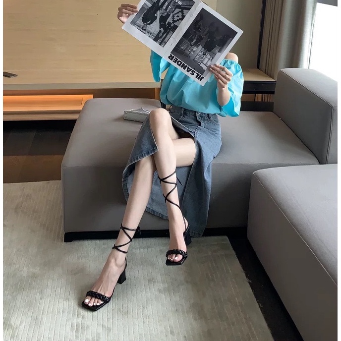 Sandal cao gót 7 phân quai đan, giày cáo gót buộc dây 7cm Chị Đẹp Store mã AT26