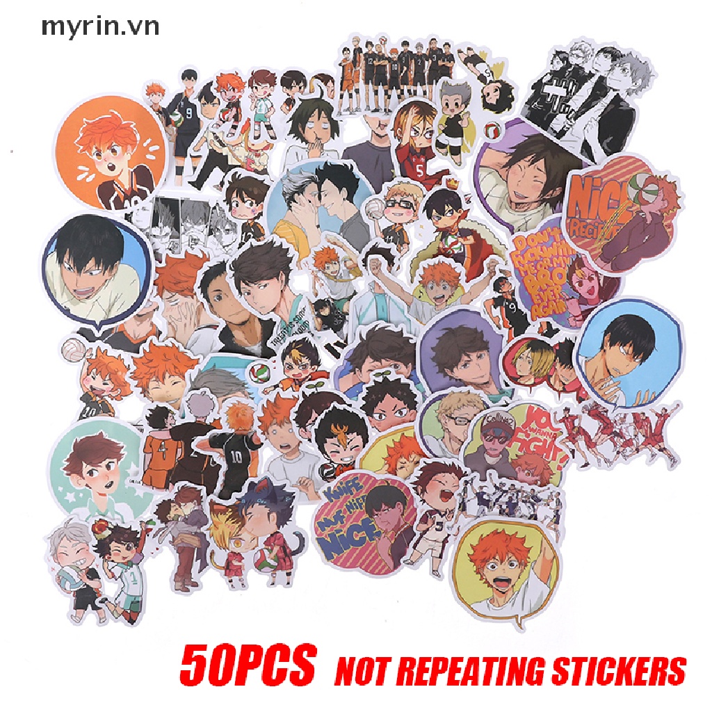 Bộ 50 Miếng Dán Anime Haikyuu PVC Chống Nước Trang Trí Vali Laptop Ván Trượt DIY