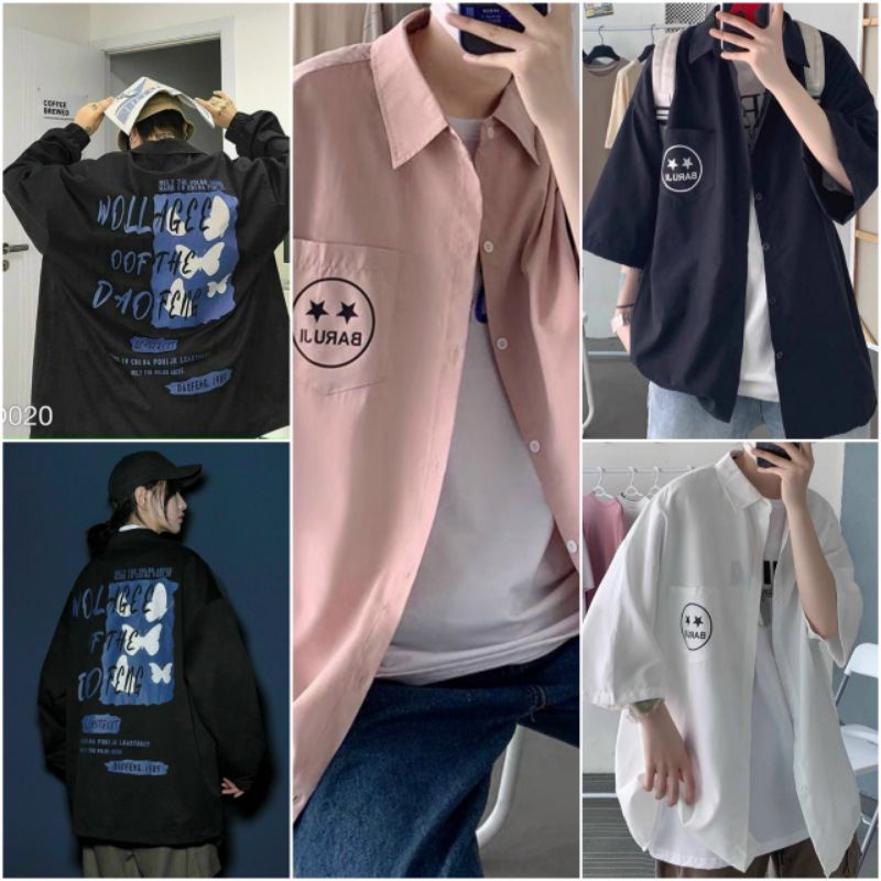 Áo Khoác Kaki Bướm Nam Nữ 💖FREESHIP RẺ ĐẸP💖 Khoác Áo Sơ Mi Mặt Cười Couple Mặc Đi Học Cực Xinh Shirt