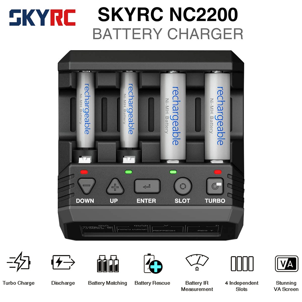 SKYRC NC2200 mới 12V / 2.0A 4 khe cắm Bộ sạc pin AA AAA & Máy phân tích Bộ sạc pin NiMH / NiCD