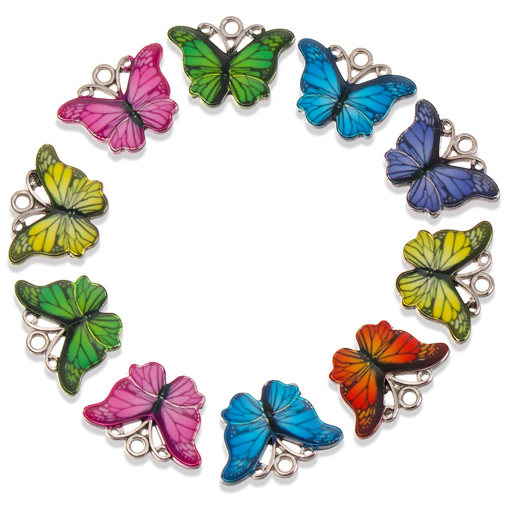 MIHAN1 10PCS Gift Cute Animal Charms Alloy Jewellery Making Butterfly Pendant Fashion Multicolor Enamel DIY Accessories Handmade Necklace Earring Crafting/Multicolor