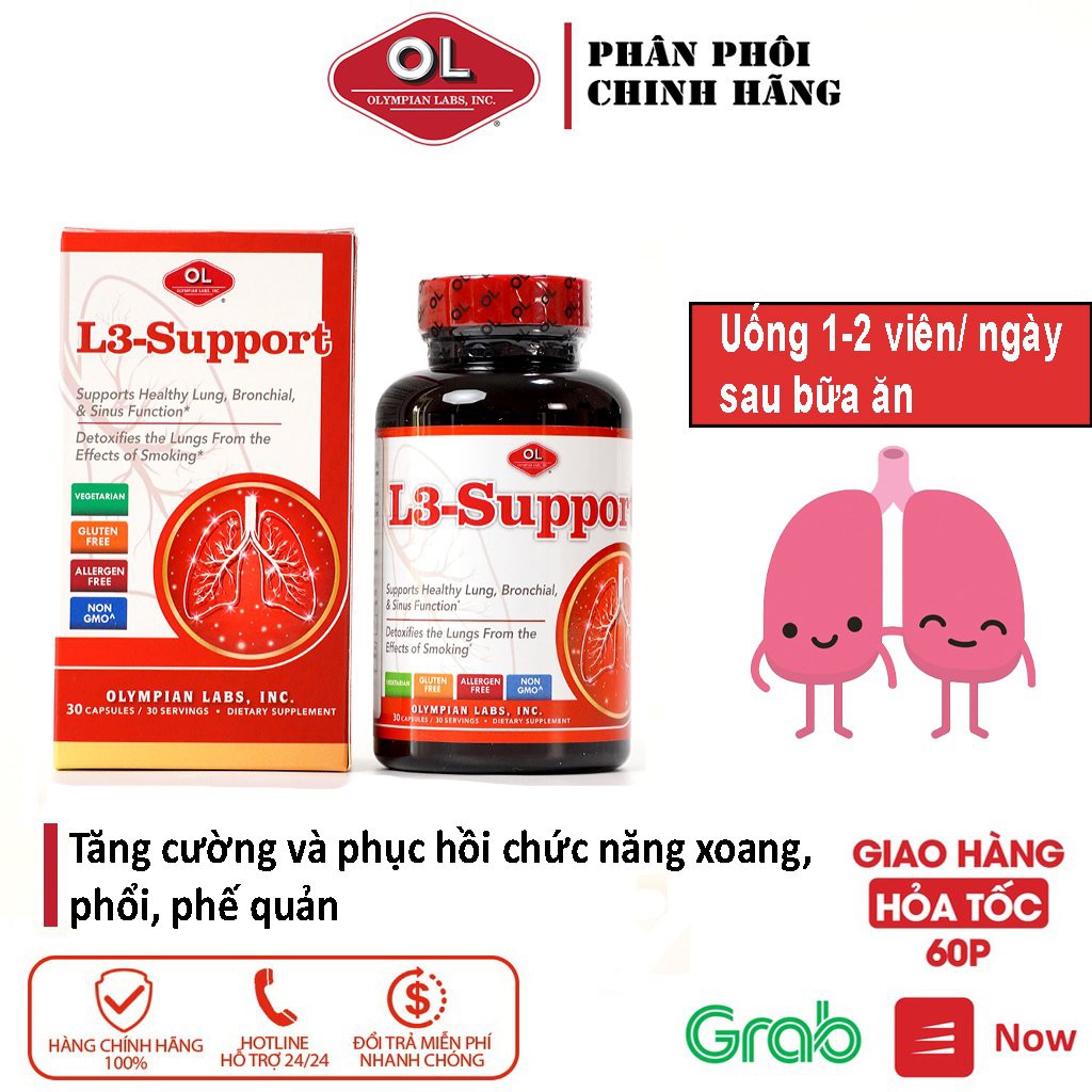 L3 Support Olympian Labs - Hộp 30 Viên - Hỗ Trợ Chức Năng Phổi, Phế quản, Xoang