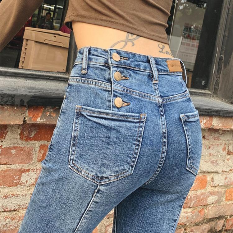 Quần jean bút chì lưng cao ôm dáng thời trang mùa hè cho nữ